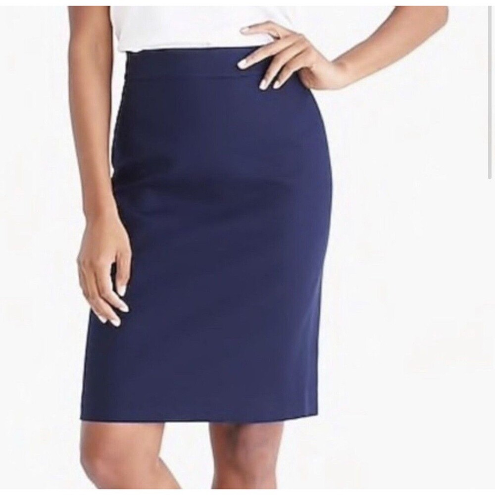 J.CREW Pencil Skirt Size 10 Navy Blue 100% Wool Straight Career Office Lined
